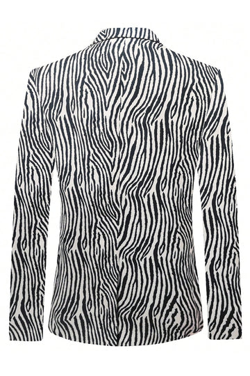 Blazer de hombre con solapa con muescas estampadas en blanco y negro